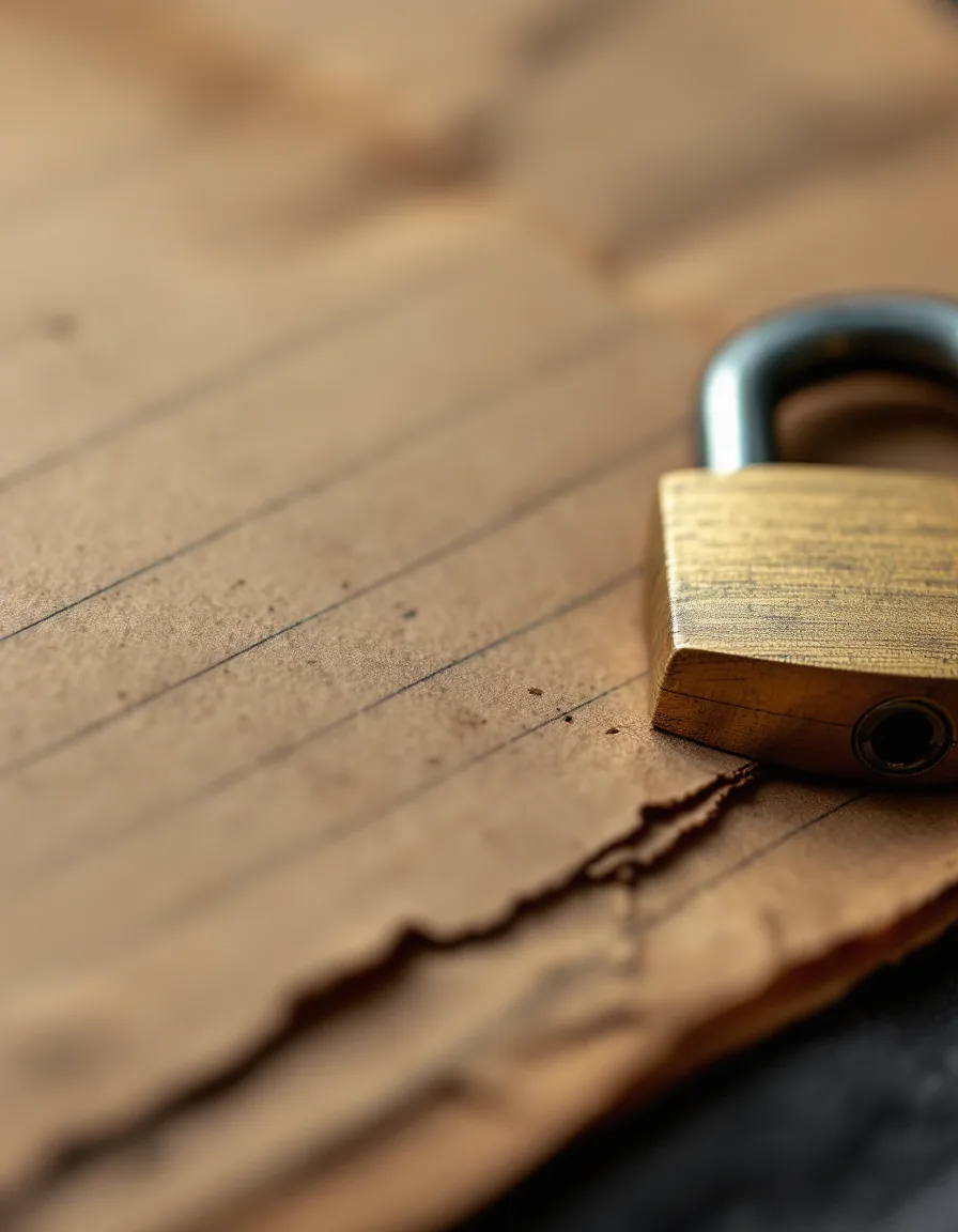 Brass padlock and copper key on a worn manila patient folder